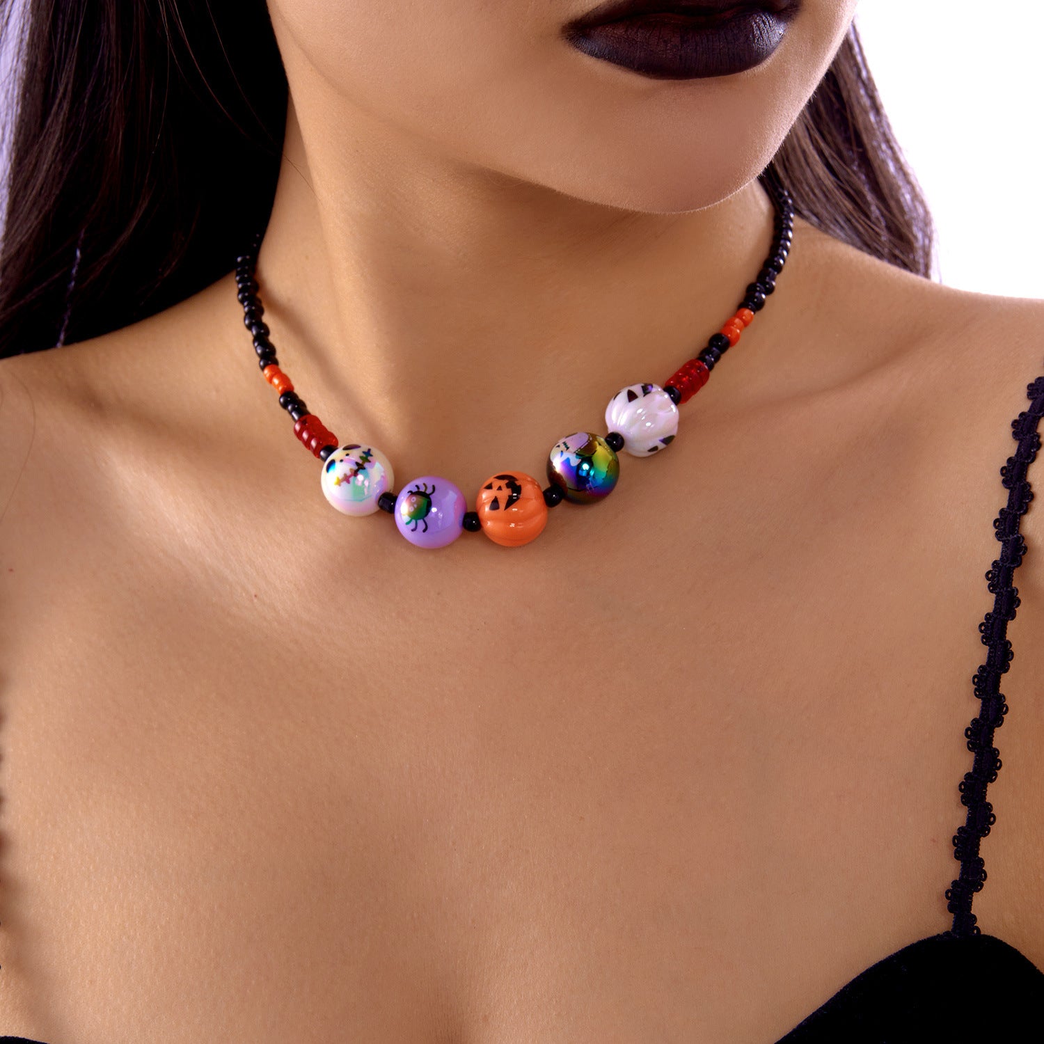 Wholesale Halloween Gothic Wooden Bead Necklace Bracelet