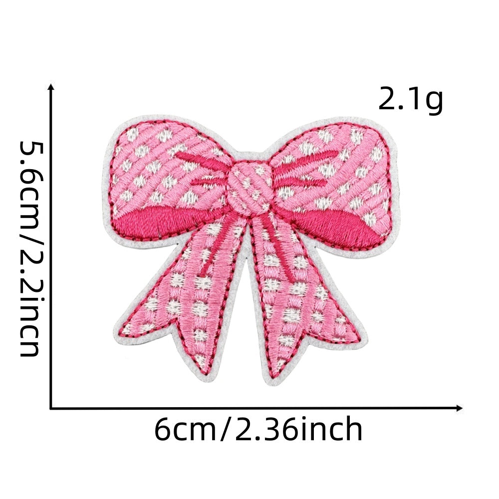 Wholesale Chic Pink Bow Embroidery Patch With Hot Melt Adhesive For Iron On Hair Accessories And Clothing Decoration
