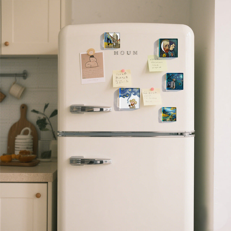 Wholesale oil painting series acrylic refrigerator magnets soft magnetic stickers