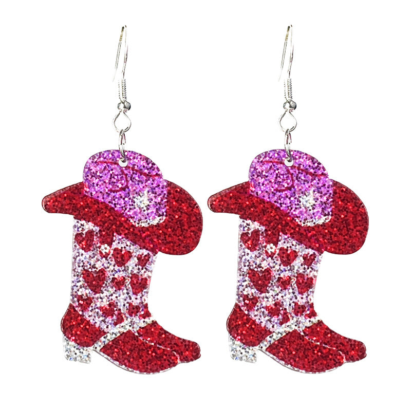 Wholesale Shining Love Words Cowboy Boots Acrylic Earrings