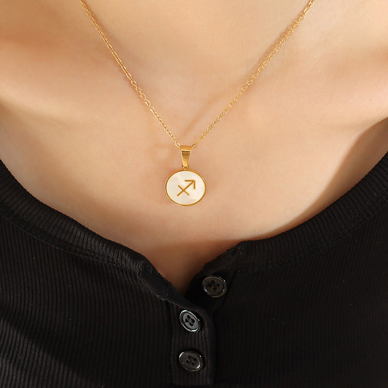 Wholesale Inlaid White Seashell Zodiac Pendant Plated 18K Real Gold Necklaces