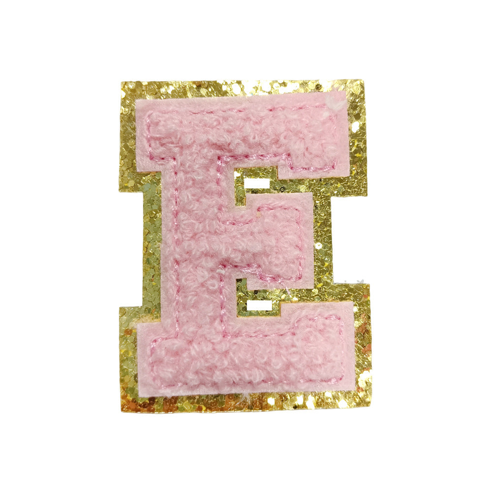 Wholesale Towel Embroidered Self Adhesive Letter Patches A Z Gold Glitter Double Layer Chic DIY Coat Accessory