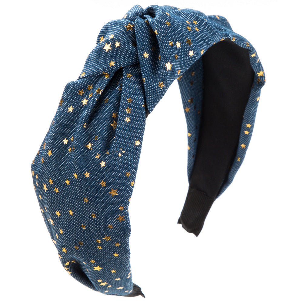 Wholesale fabric gold five-pointed star wide-edged hair knot high top hair accessories