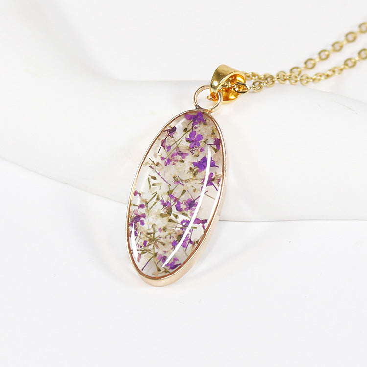 Wholesale 12pcs Colorful Baby's Breath Dripping Resin Natural Dried Flower Plant Specimen Necklace