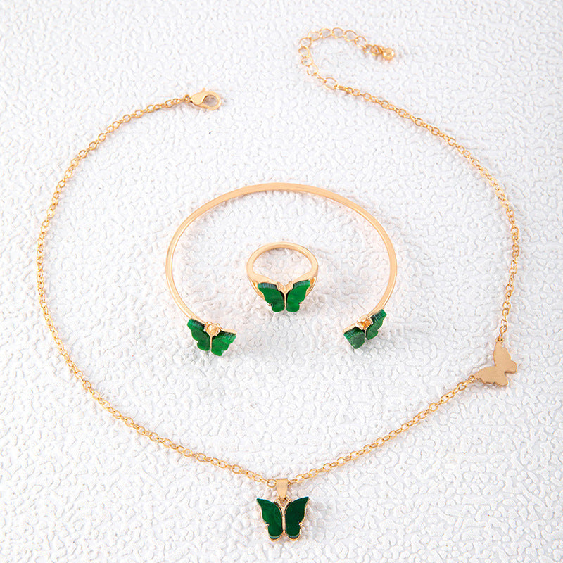 Wholesale Butterfly Imitation Gemstone Hollow Four-layer Geometric Opening Four-piece Bracelet Set