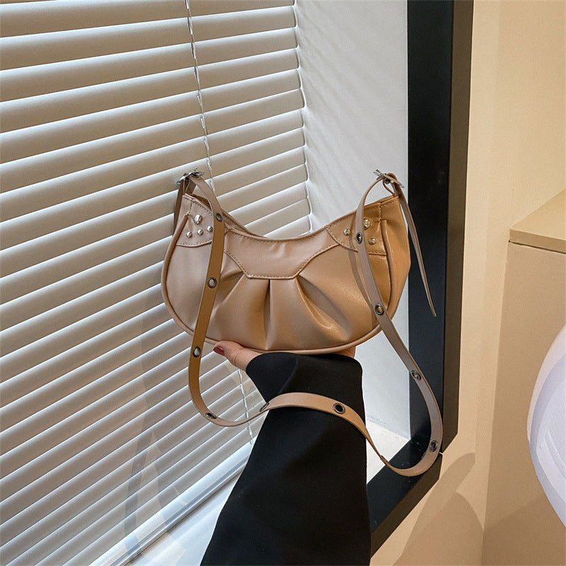 Wholesale Pink Folded Rivets PU Shoulder Messenger Bag