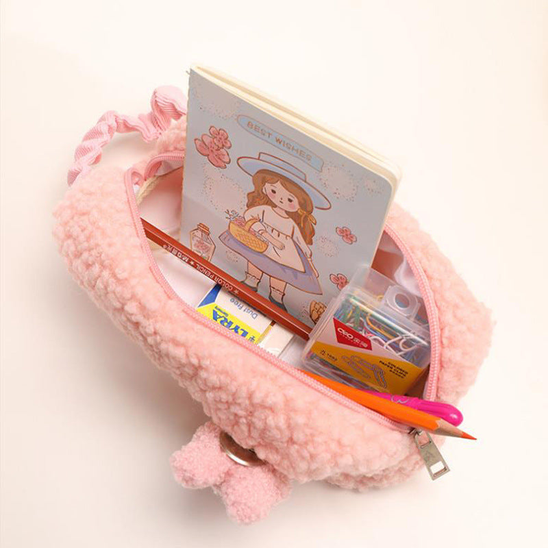 Wholesale Portable Lamb Wool Large Capacity Simple Pencil Case