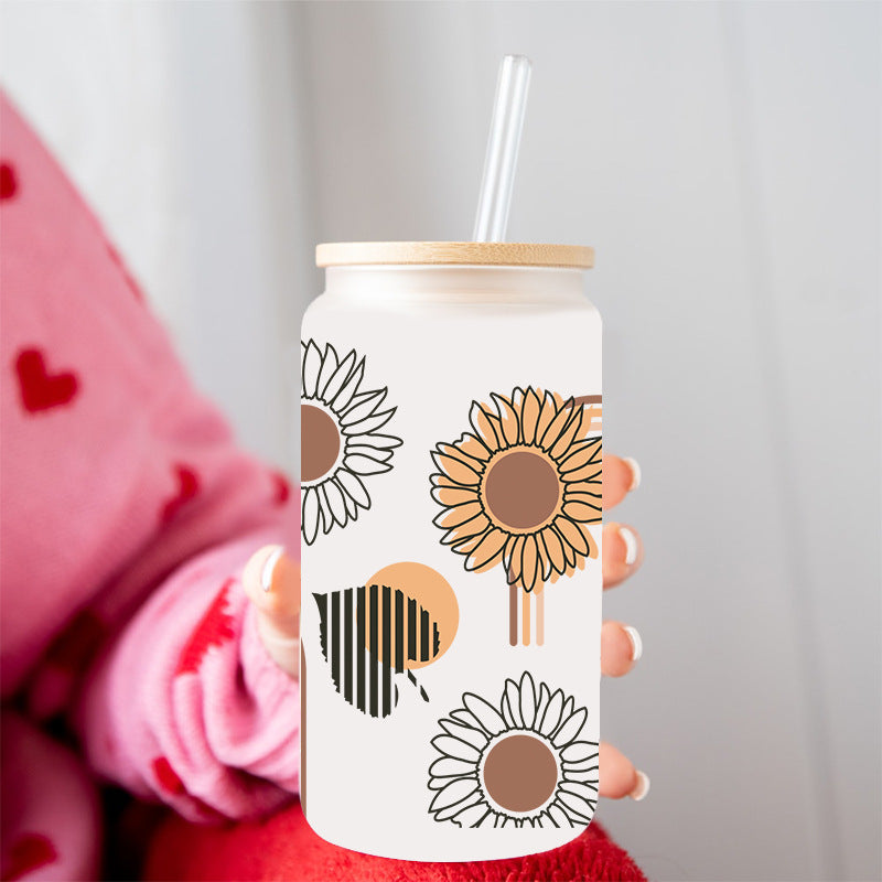 Wholesale Yellow Sunflower Butterfly 16oz Cup UV DTF Wraps