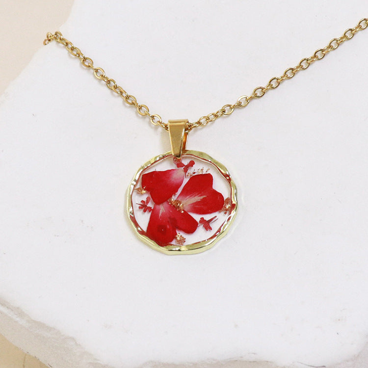 Wholesale 6pcs Moon Series Dried Flower Handmade Epoxy Pendant Necklace