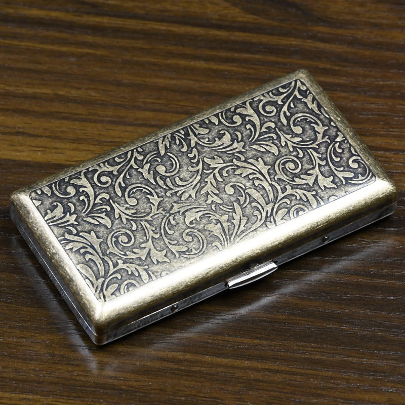 Wholesale 20 Pack Ultra-thin Automatic Flip Top Double-sided Stainless Steel Metal Tang Cao Retro Cigarette Box