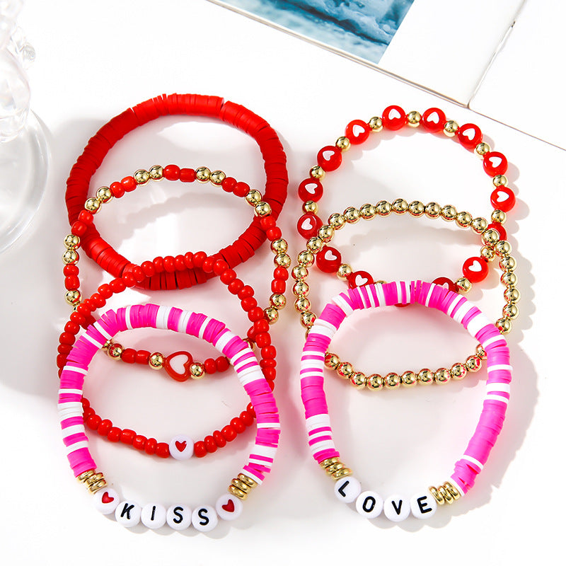 Wholesale Creative Design Lucky Love Fashion Multi-color Polymer Clay Bracelet Set