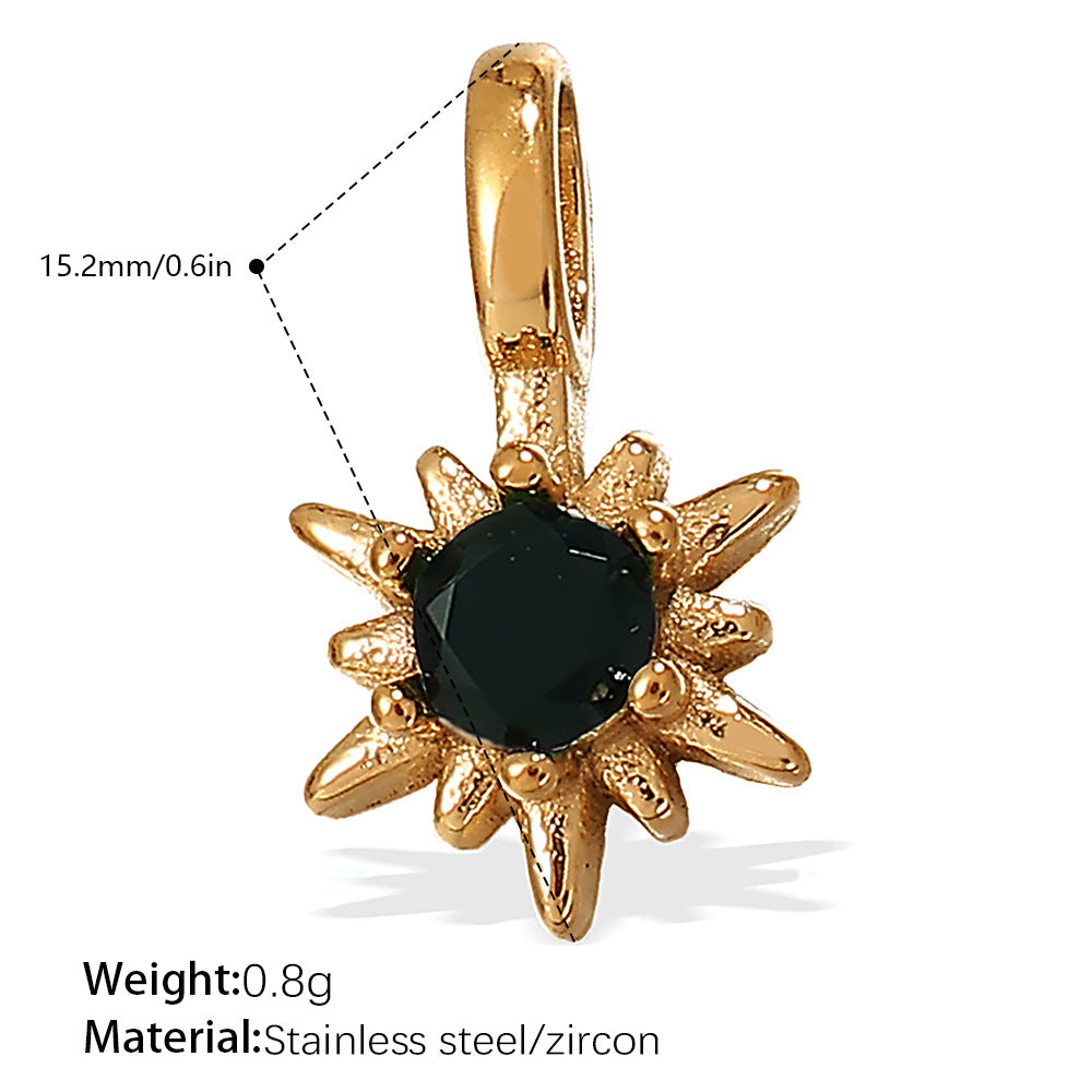 Wholesale Stainless steel 18K gold-plated geometric colorful gemstone rectangular star pendant necklace