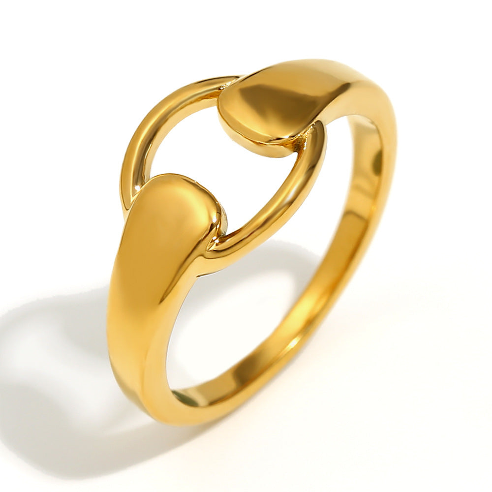 Wholesale Gold-colored bread-shaped heart-hammering pattern seal Stainless Steel Rings