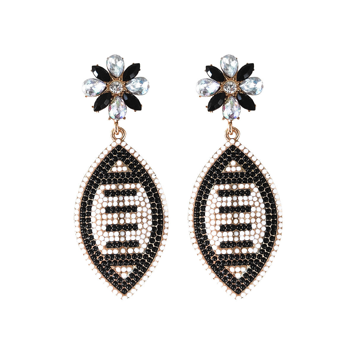 Wholesale Rugby Alloy Rice Beads with Diamond Earrings