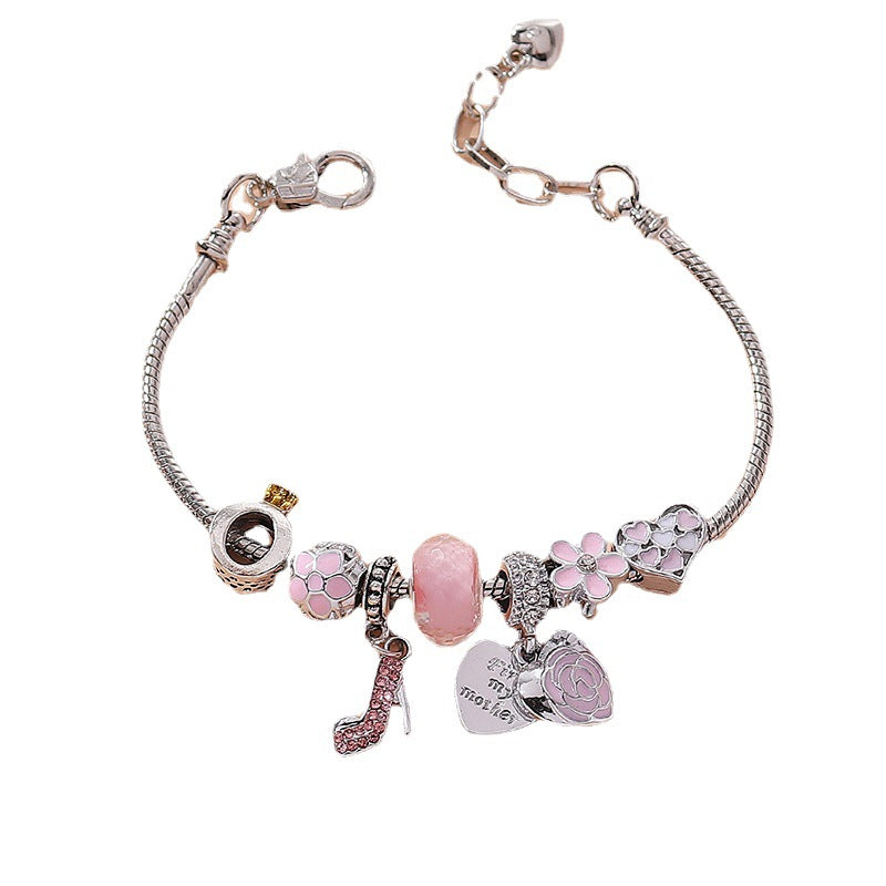 Wholesale High Heels Pendant Pink Flower Bracelet