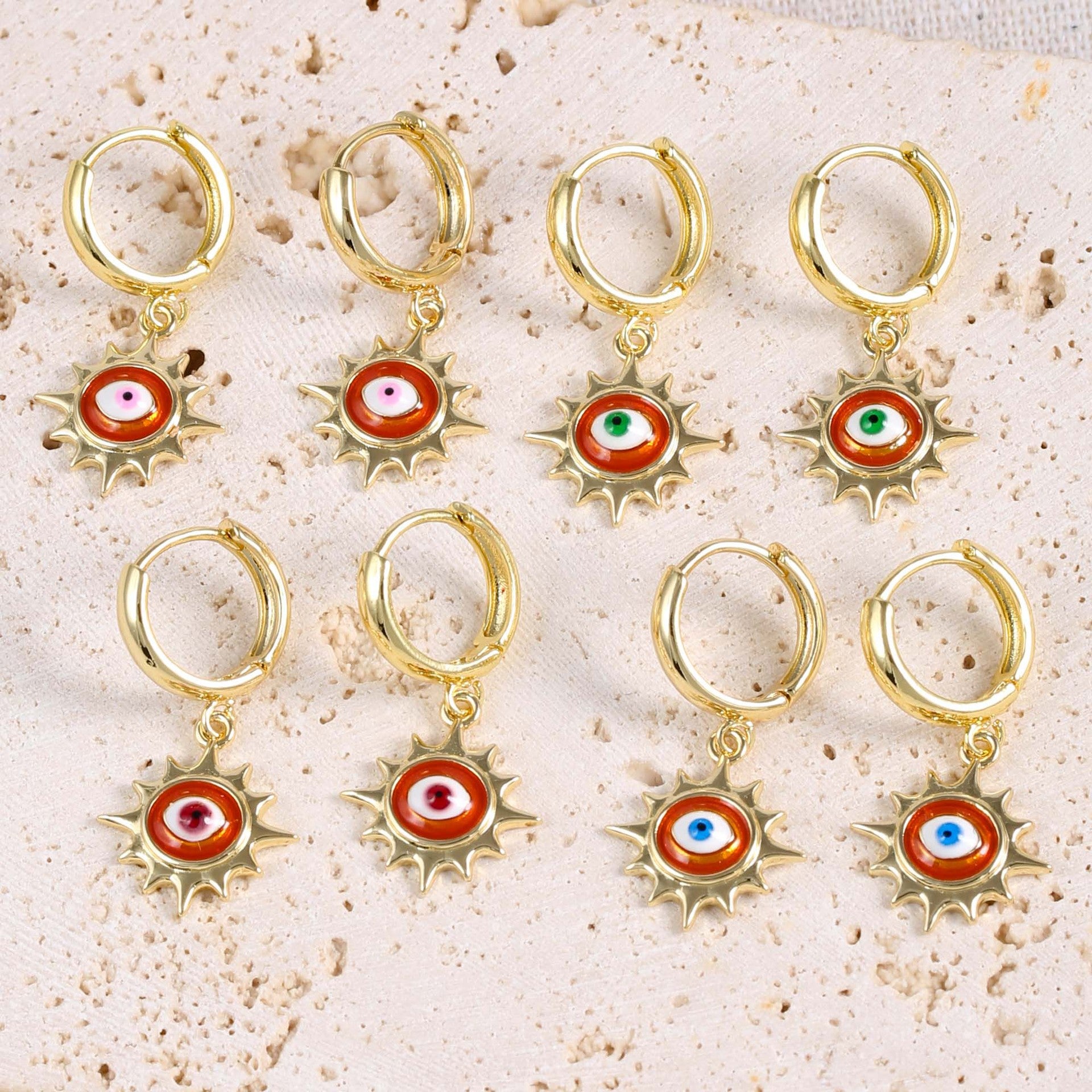 Wholesale Sunflower Devil' s Eye Earrings Copper Gold-Plated Niche Creative Earrings