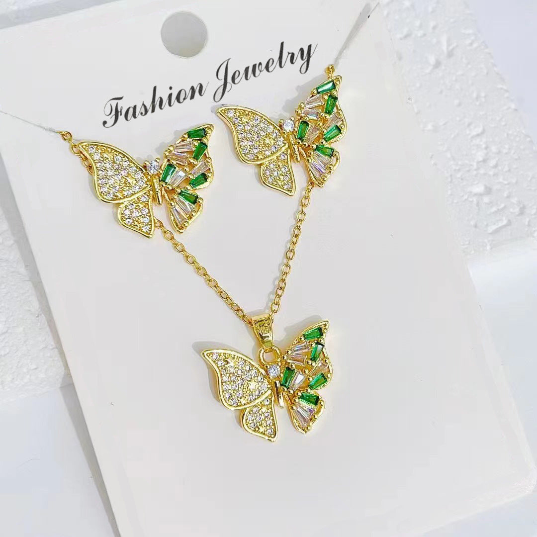 Wholesale Butterfly Titanium Steel Necklace Color Preservation Micro-set Earrings Necklaces Set