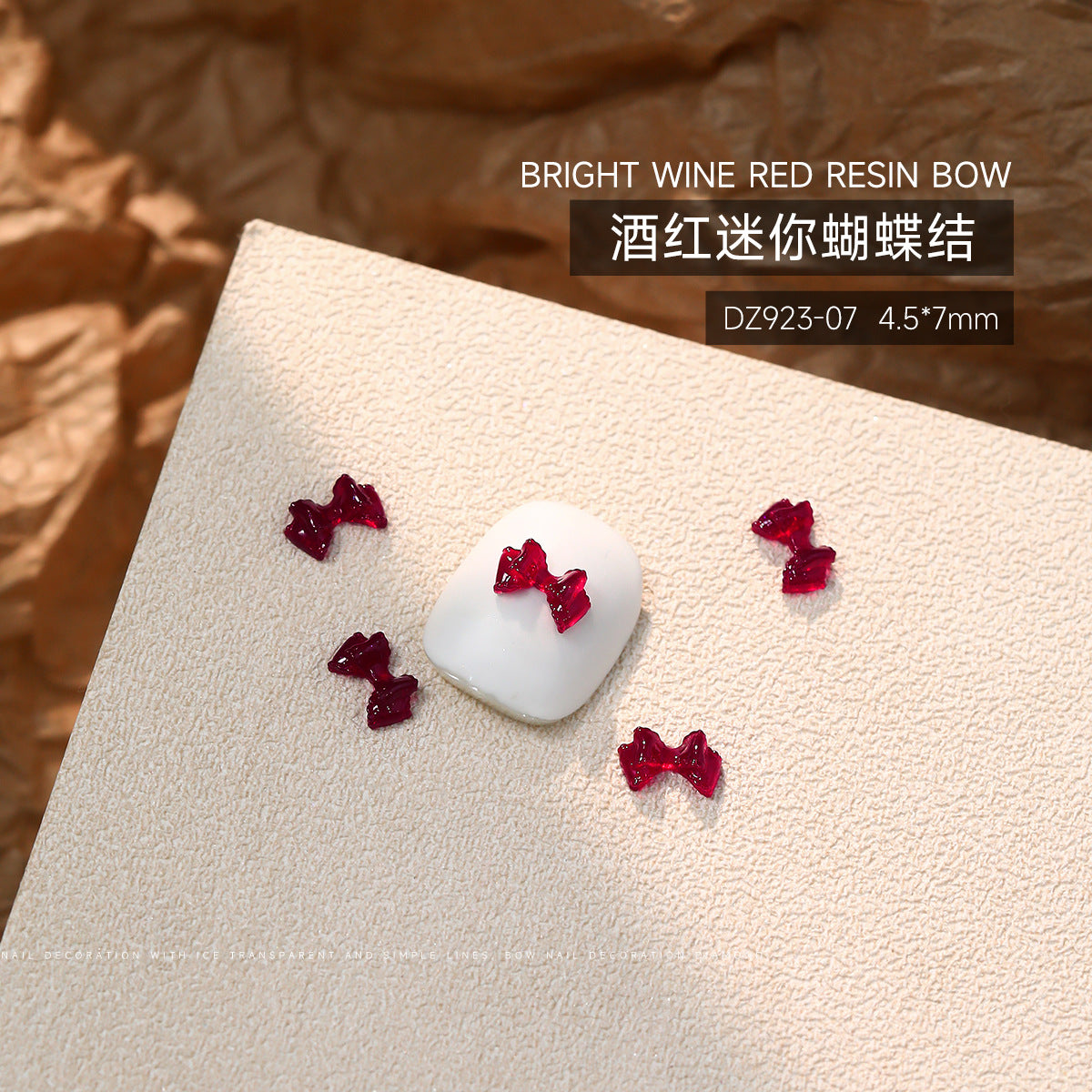 Wholesale 50pcs Bow Nail Art Accessories Burgundy Resin Frosted Mini Three-Dimensional Ribbon Butterfly Bow Tie Nail Decoration