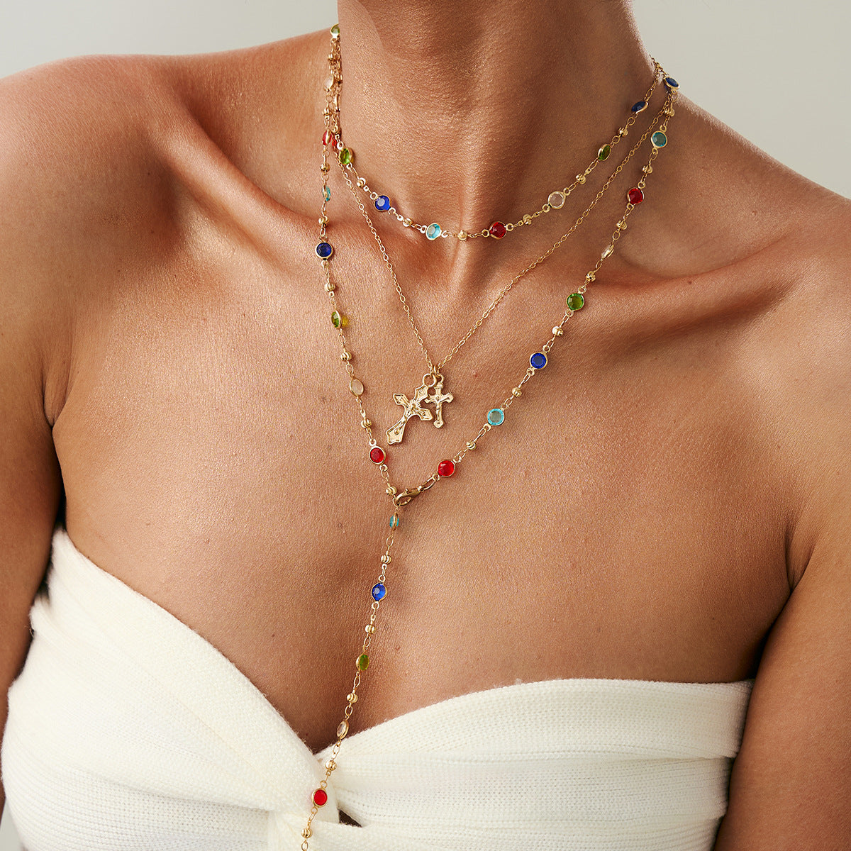 Wholesale Long necklace with diamond cross pendant