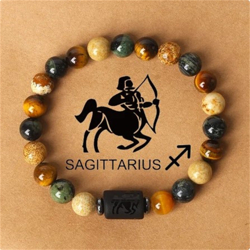 Wholesale Twelve Constellations Natural Stone Elastic Rope Handmade Beaded Bracelet