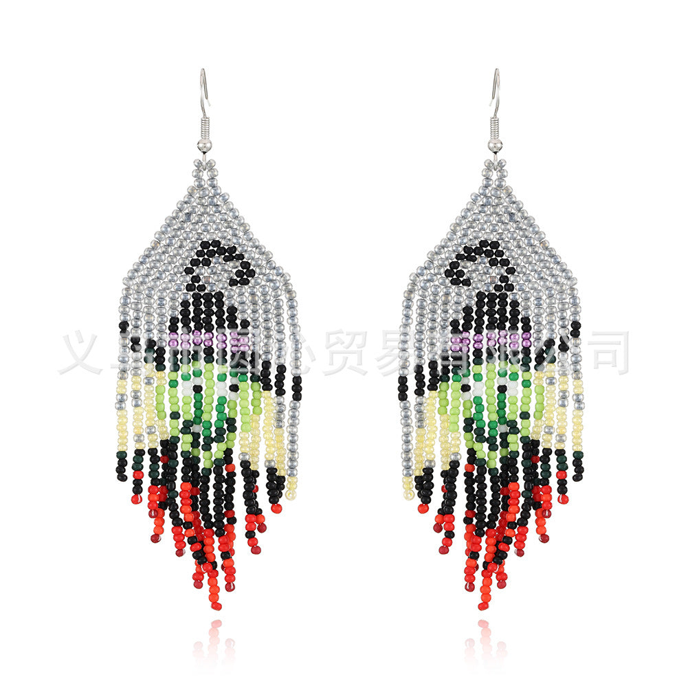 Wholesale Halloween Creative Skull Ghost Handmade Rice Bead Tassel Earrings