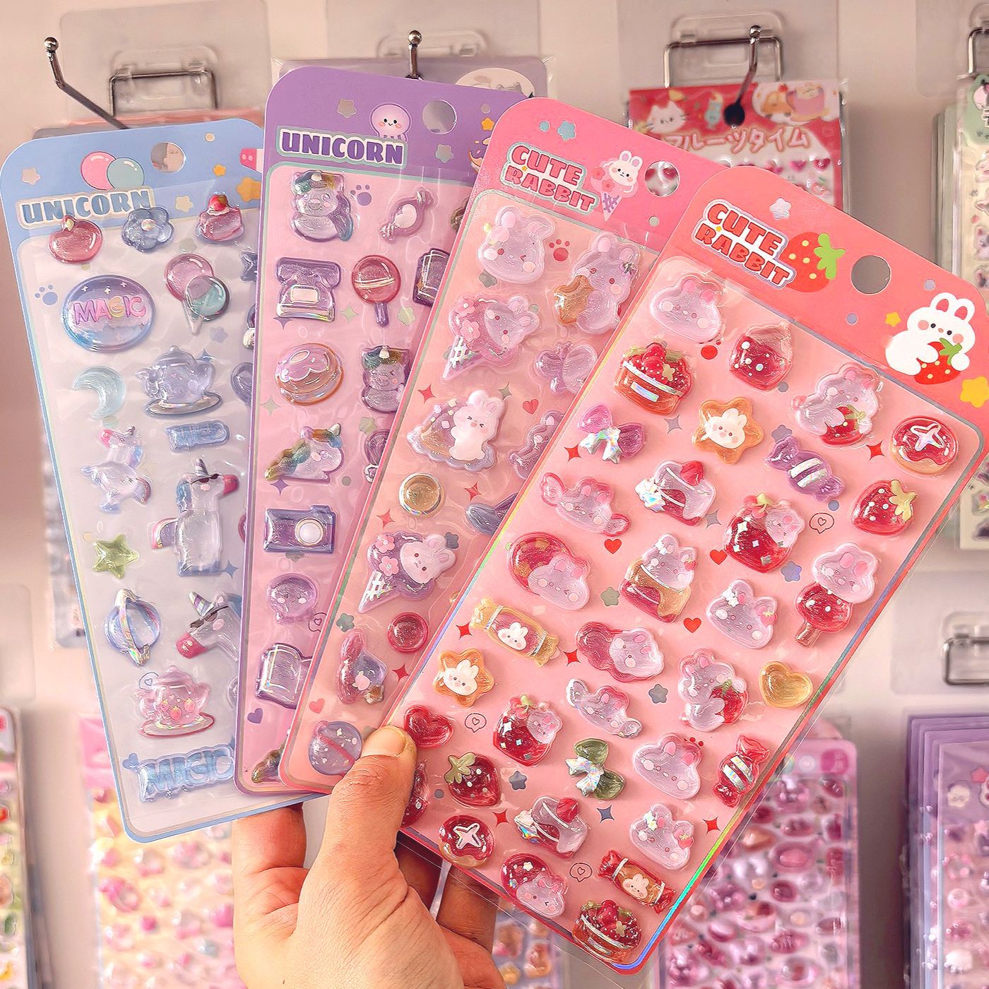 Wholesale Embossed Strawberry Ocean Unicorn Cartoon 3D Stickers  OLY Exclusive