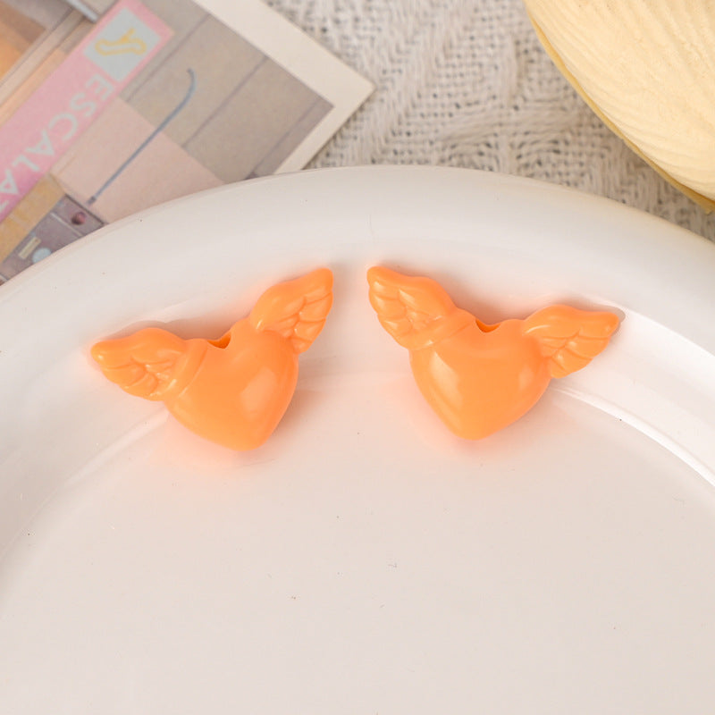 Wholesale 10 pcs Acrylic Heart Wings Necklace Pendant with Hole Beads