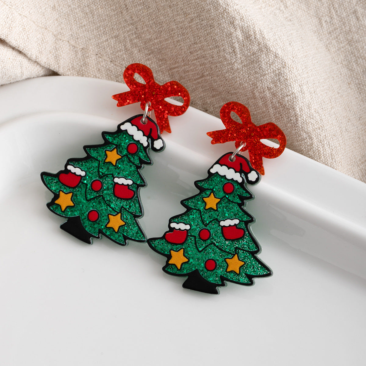 Wholesale Cartoon butterfly tassel Christmas tree earrings