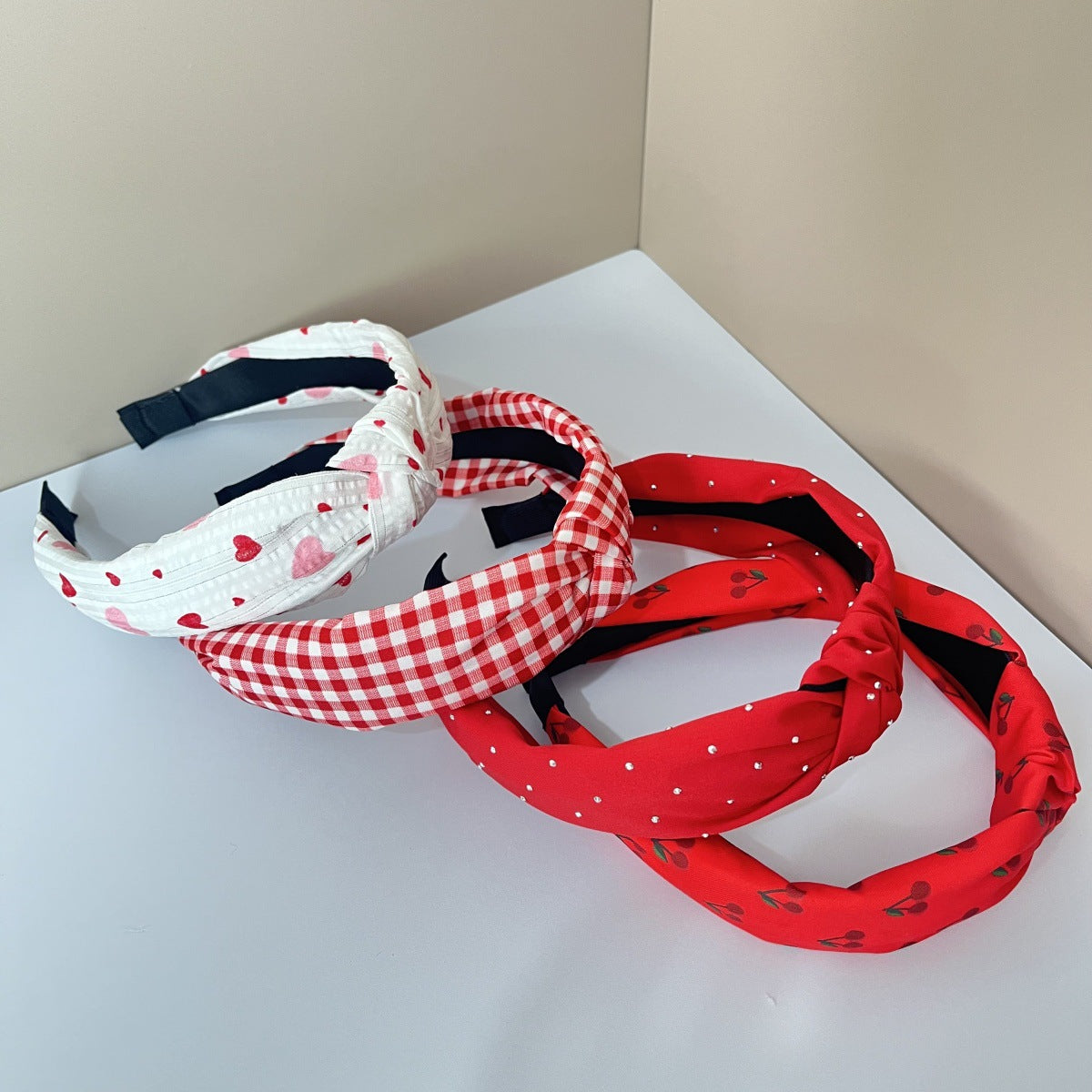 Wholesale Fabric Pure Flower Fruit Lemon Orange Cherry Wide Edge Knotted Headband Combination 4Pcs