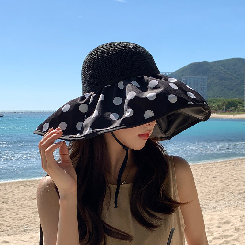 Wholesale Vinyl Big Brim Polka Dot Fisherman Straw Hat
