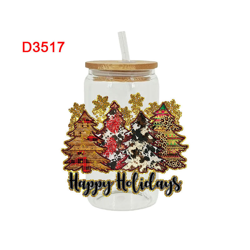 Wholesale colorful Christmas tree  16oz Cup UV DTF Wraps