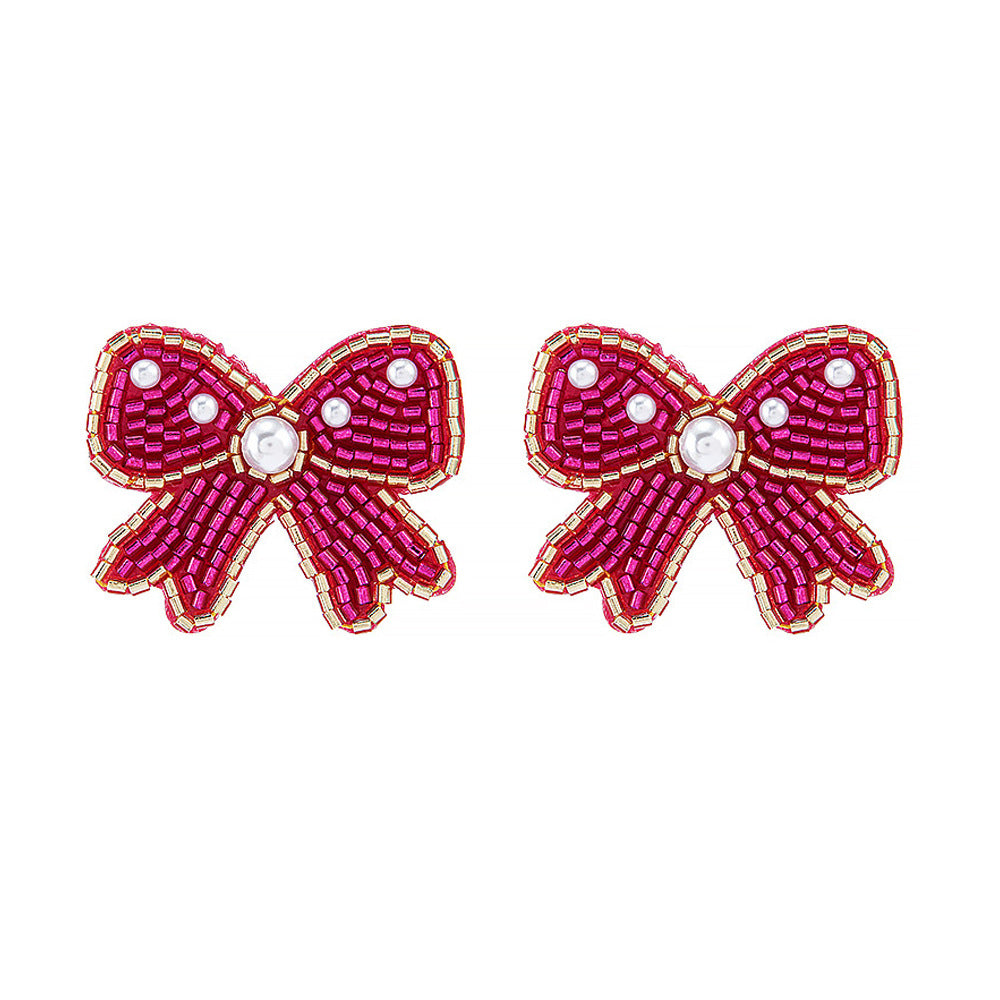 Wholesale Bohemian Handmade Rice Bead Bow Earrings
