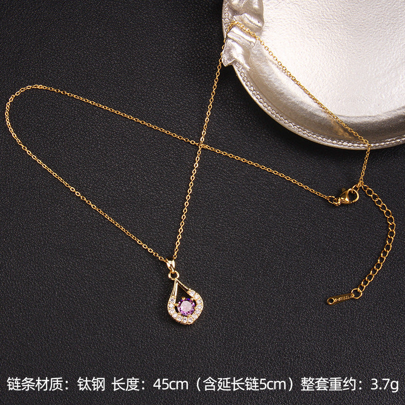 Wholesale Purple Zircon Necklace Heart Pendant Jewelry