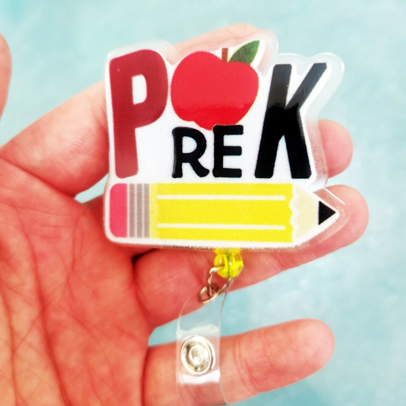 Wholesale Acrylic Teacher Badge Retractable Keychain ID Card Cover Easy Pull Buckle