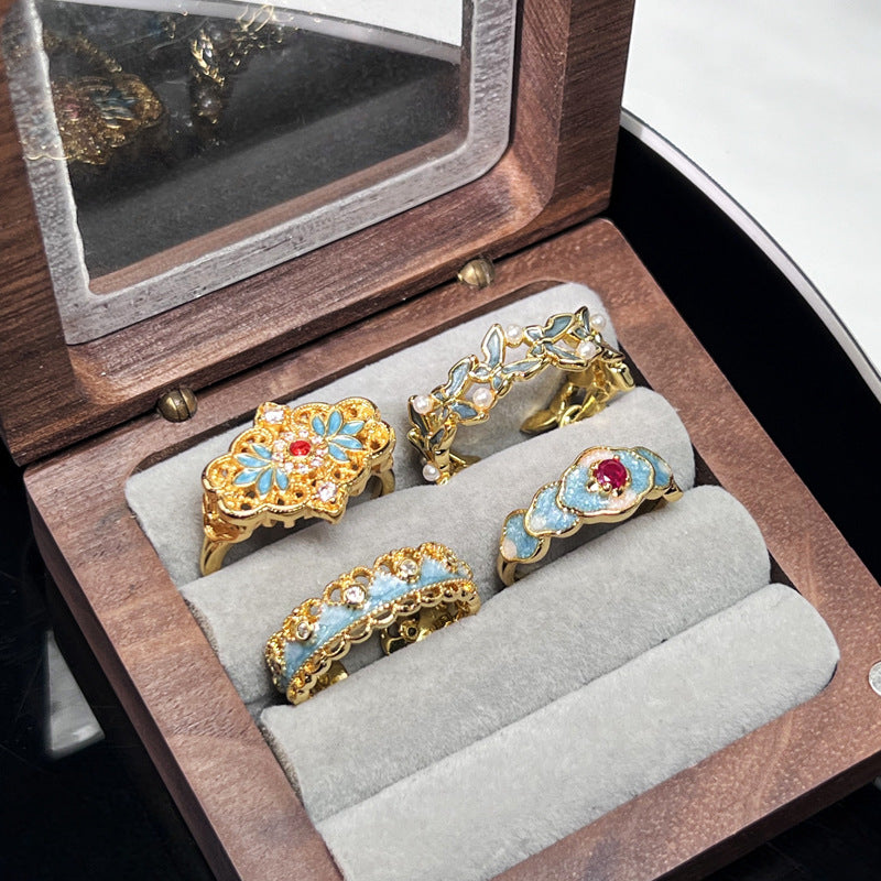 Wholesale Chinese style blue lace enamel niche ring