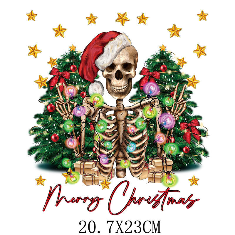 Wholesale Green cartoon Christmas heat transfer pattern   UV DTF Ready to Press Transfers Wraps