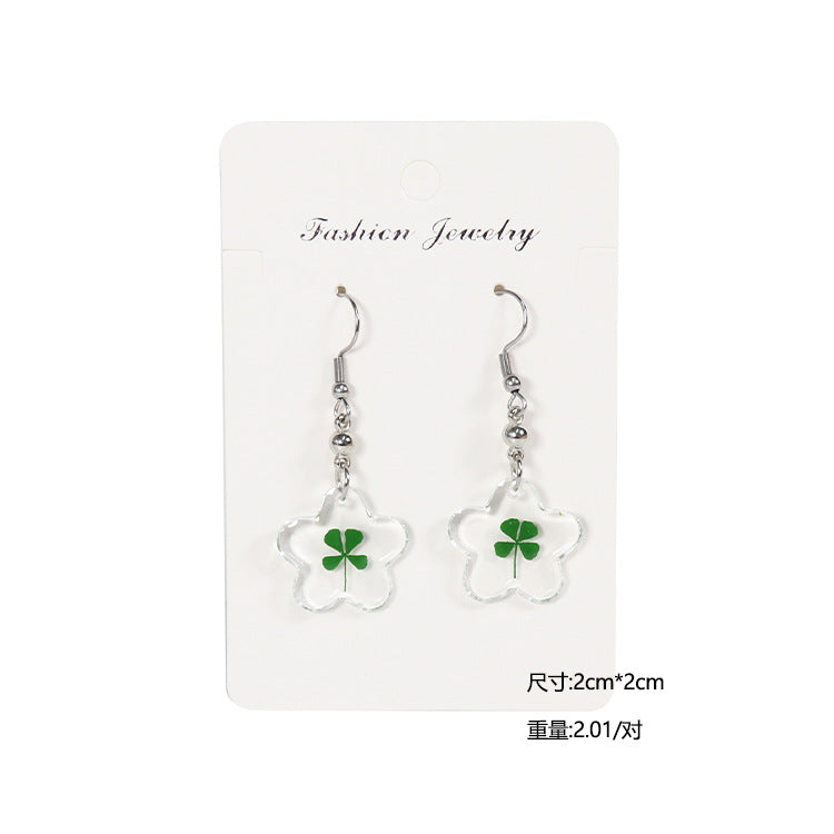Wholesale 10pcs Four-leaf Clover Natural Specimen Earrings