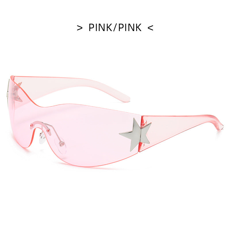 Wholesale PC Y2K Frameless One-piece Five-pointed Star Sunglasses