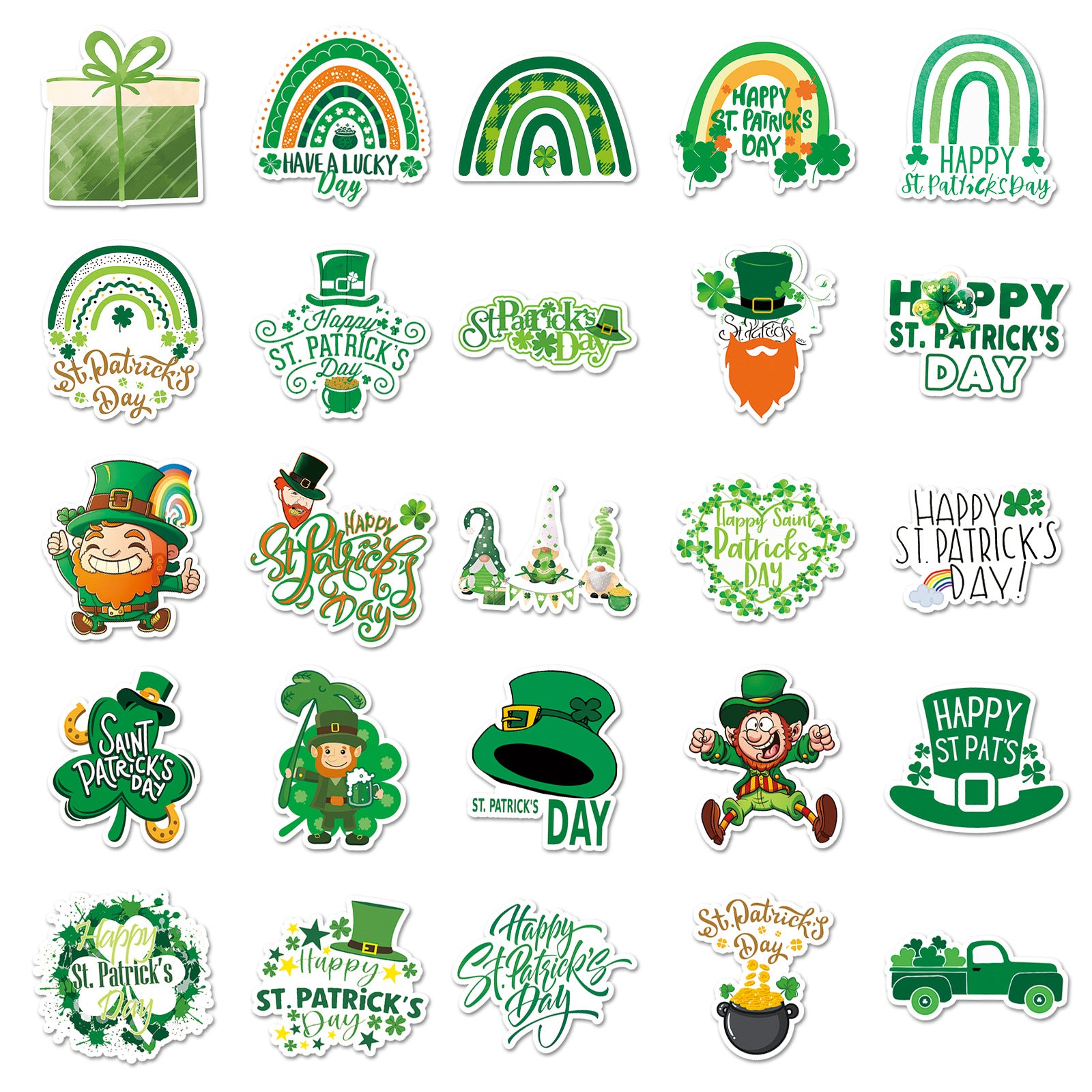 Wholesale 50pcs St.  Patrick' s Day green rainbow word hats Waterproof Vinyl Stickers