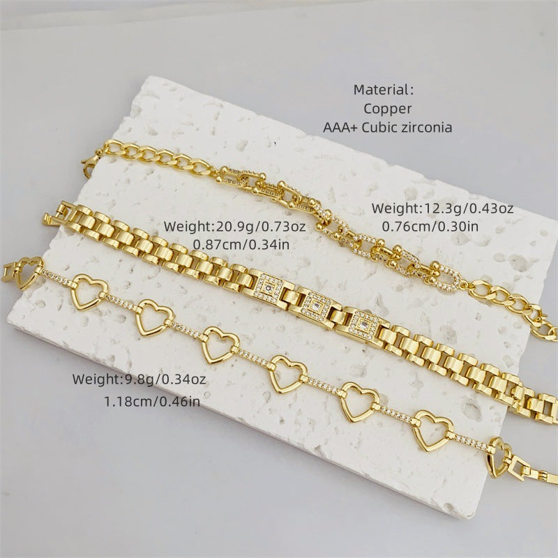 Wholesale  Copper-Plated 18K Gold Colorful Zirconium Oil Drop Bracelet