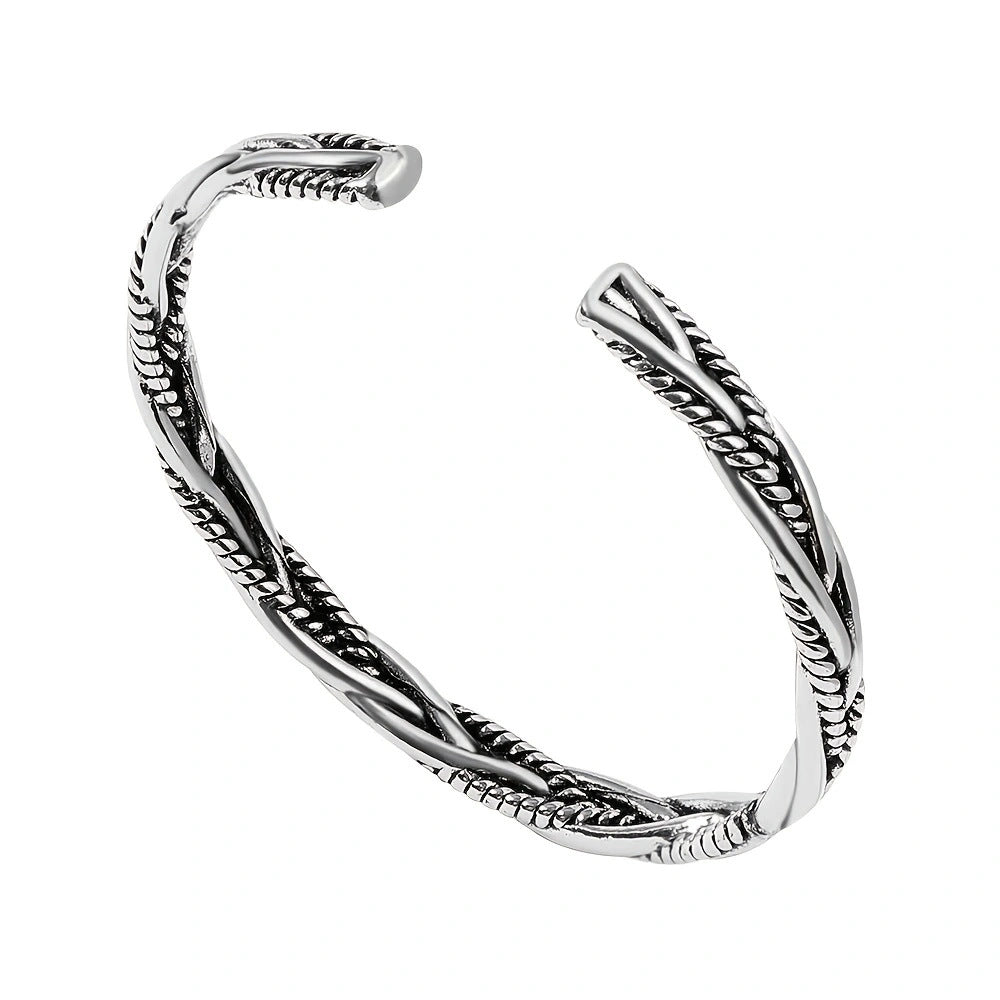 Wholesale Vintage Silver Twist Braided Open Adjustable Bracelet