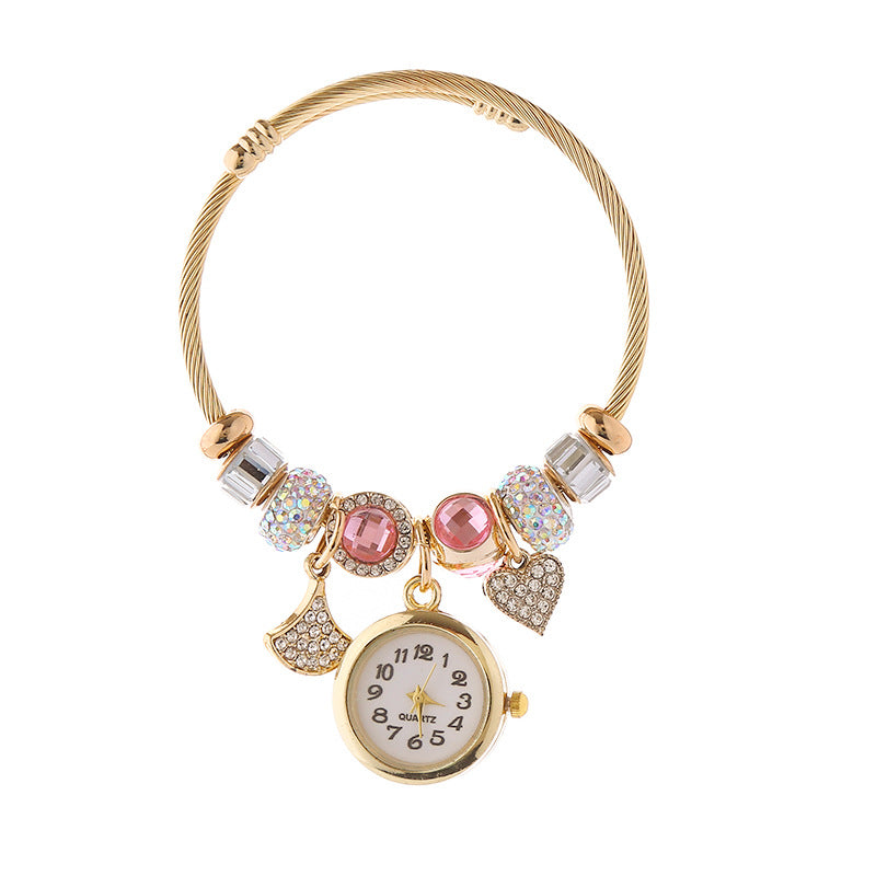 Wholesale DIY Quartz Watch Gold Stainless Steel Beaded Adjustable Bracelet