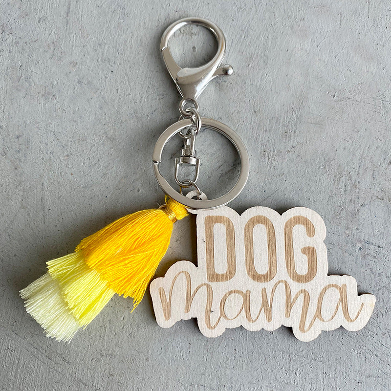 Wholesale Mother's Day Anti-Lost Device Engraved Marking Wood Tassel Keychain