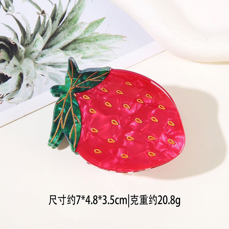 Wholesale Sweet Fruit Large Shark Hair Clip PVC Material Pink Women S Boutique Hair Accessory
