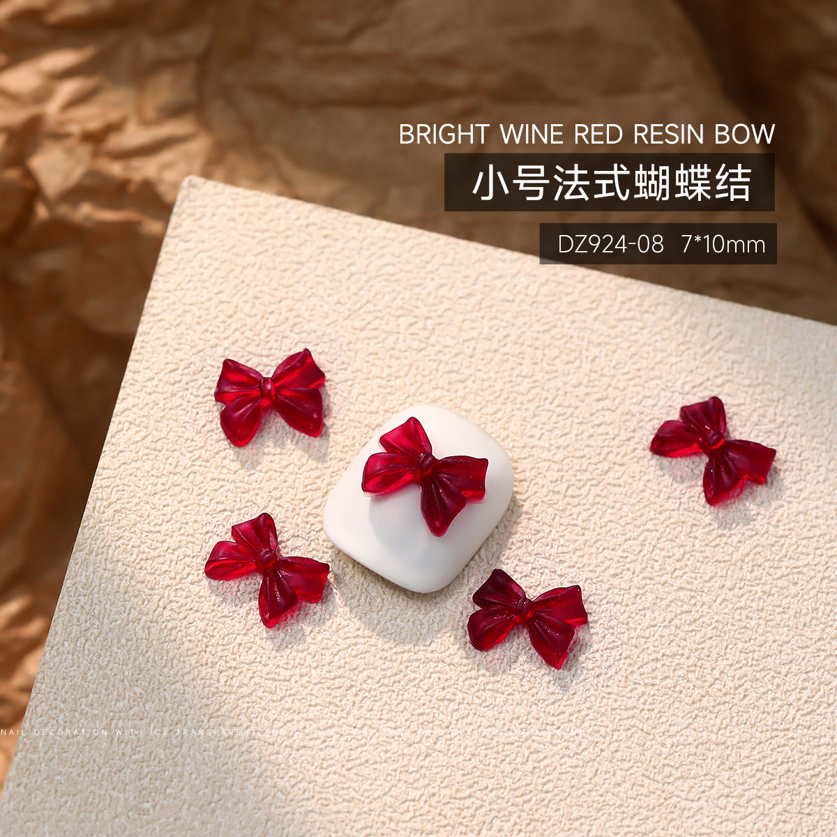 Wholesale 50pcs Bow Nail Art Accessories Burgundy Resin Frosted Mini Three-Dimensional Ribbon Butterfly Bow Tie Nail Decoration