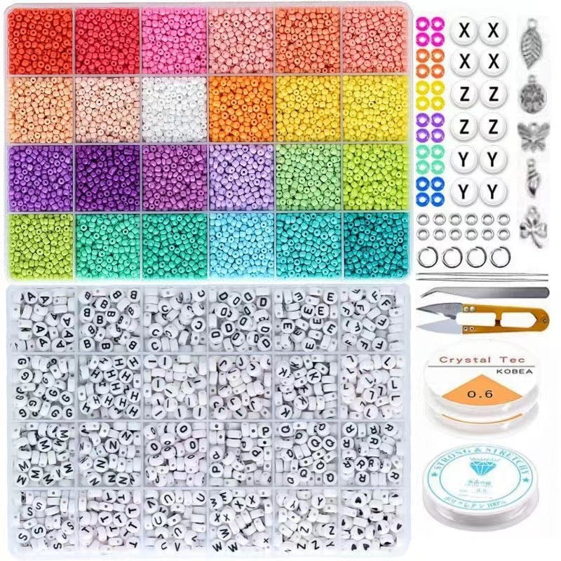 Wholesale DIY puzzle  Beaded 28 Boxed Set of Solid Color Paint Glass Beads DIY Bracelet Necklace Accessories Colorful Small Rice Beads