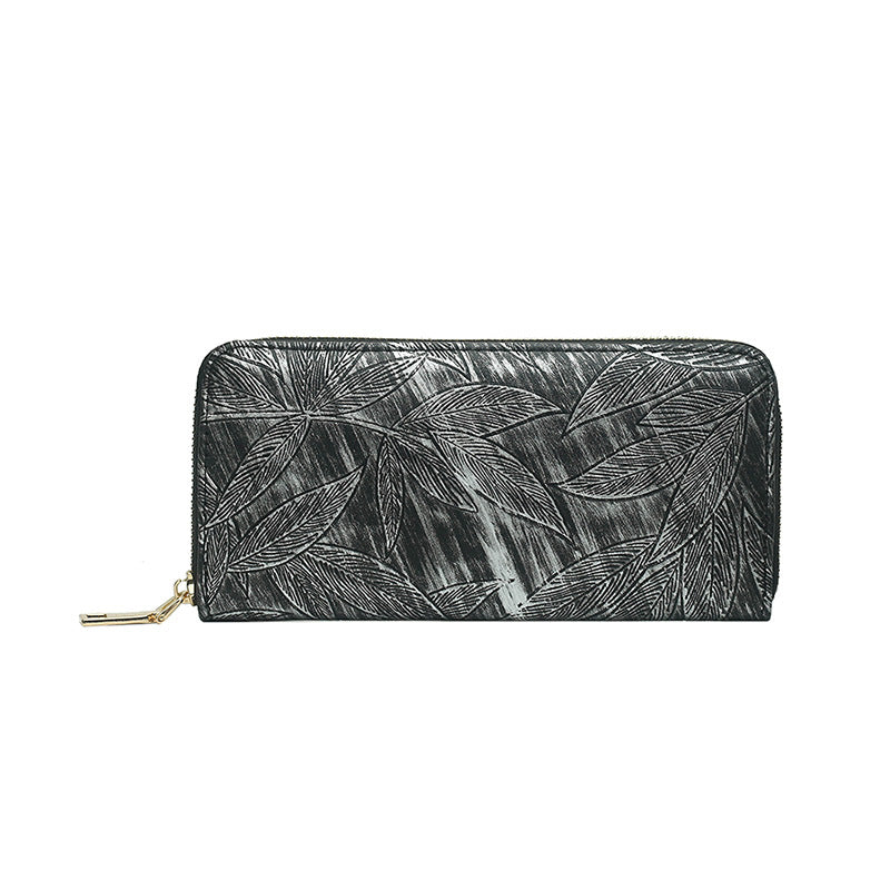 Wholesale Leaf Line Pattern Vintage Long Wallet