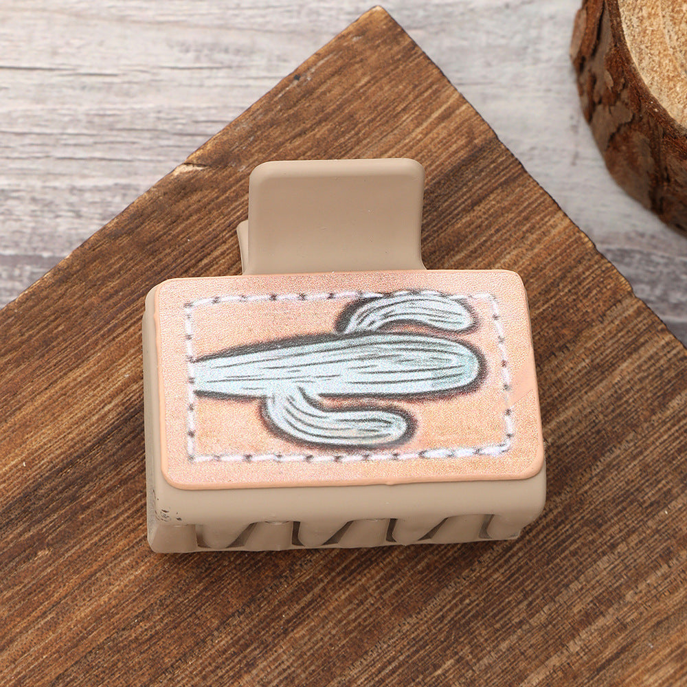 Wholesale Western Style Cactus Butterfly Flower Leather Hairpin Women Shark Clip