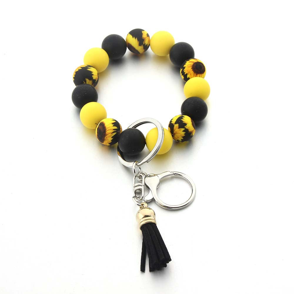 Wholesale Sunflower Silicone Beaded Wrist Keychain