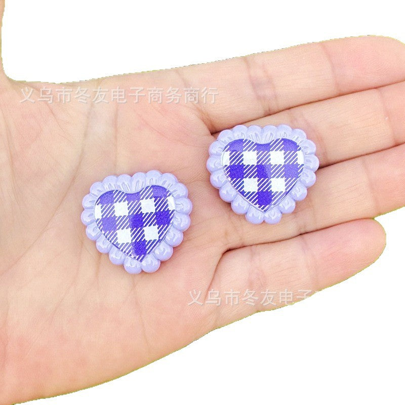 Wholesale 10pcs/pack Painted grid heart-shaped Acrylic Beads
